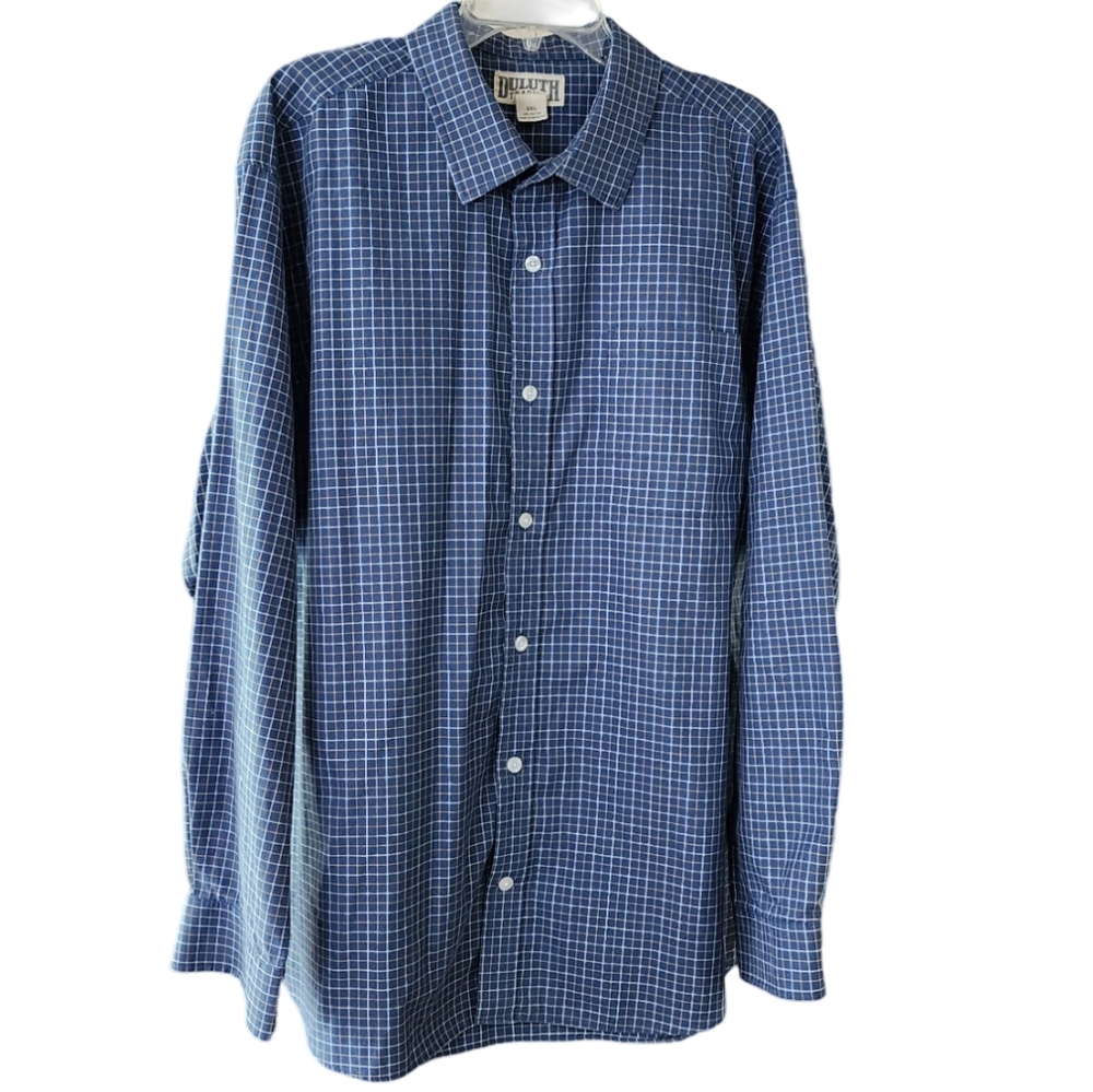 Duluth Trading Co Blue Plaid Button-up Dress Shirt Men's 2XL